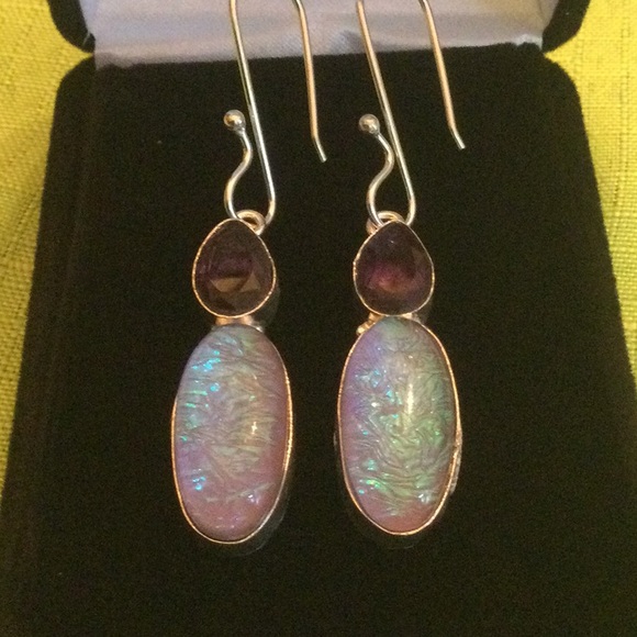 Amethyst & Unusual Lavender Opalite Earrings - Picture 10 of 13